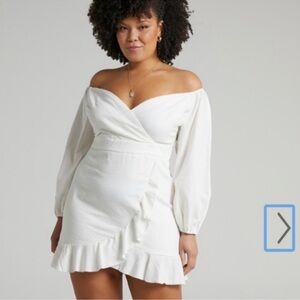 NWT SHOWPO CANT MOVE ON OFF SHOULDER MINI DRESS WHITE LINEN WEDDING BRIDAL COTTO